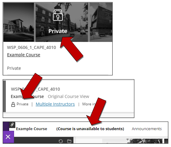 Tile view, list view and course view when site is unavailable to students