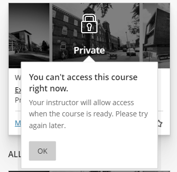 Student view of an unavailable course